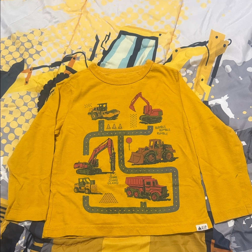 Yellow Construction Vehicle Long Sleeve Shirt